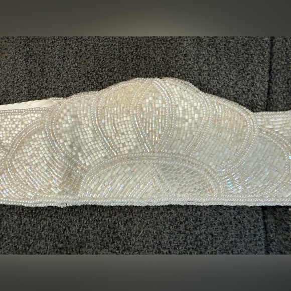 Vintage White Beaded Bridal Belt 31” Velcro Closure Wedding Accessory - Picture 1 of 8
